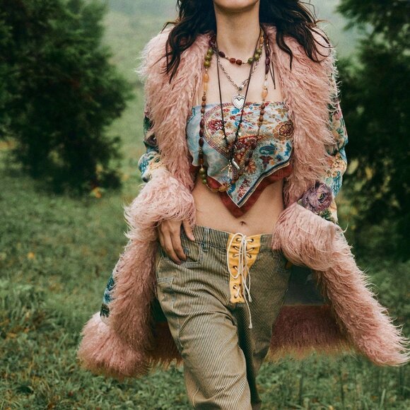 Multicolor Casual Women's Elegant Jacquard Faux Fur Coat - Picture 3 of 9